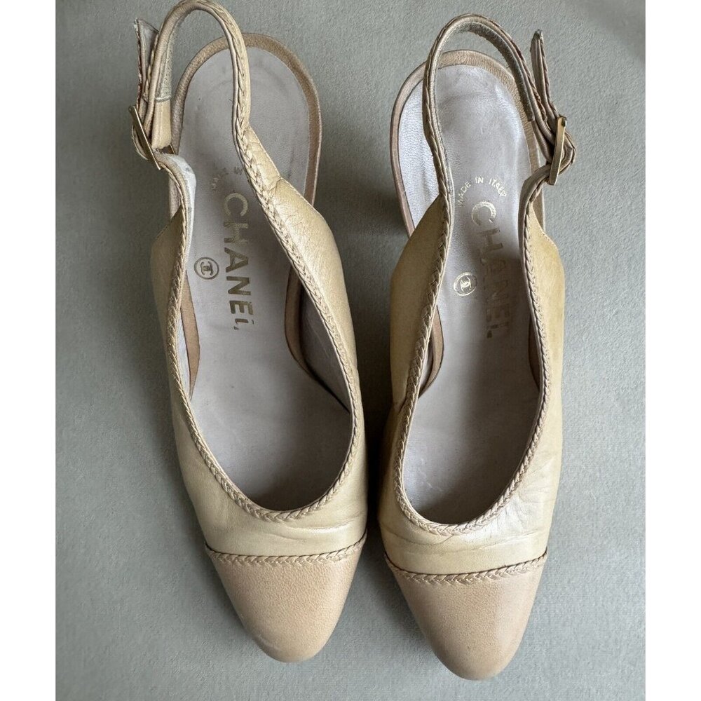 Chanel Vintage Sling back Size 6G Beige Leather Heels Shoes - Picture 8 of 9